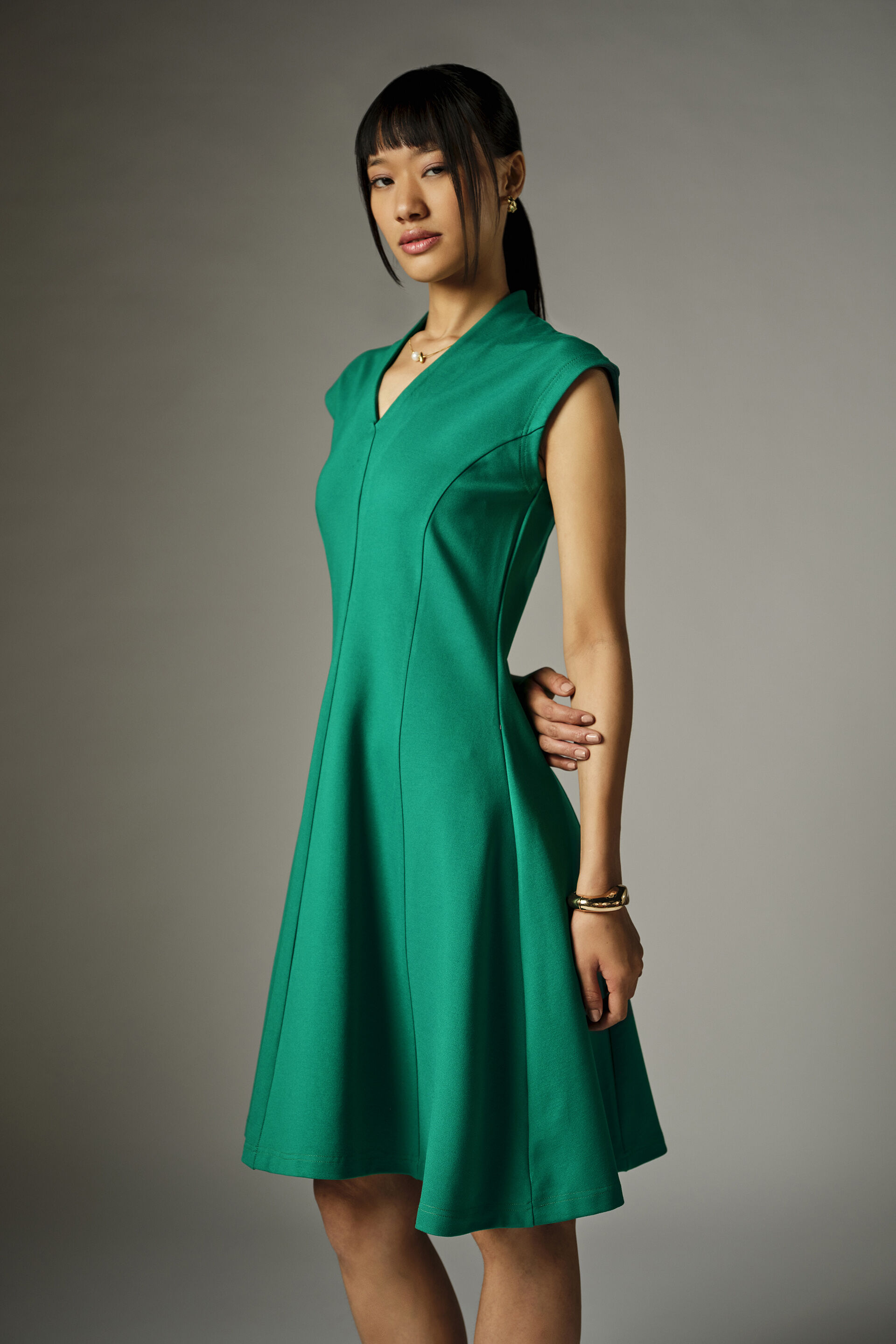 Rosette Green Panelled Dress, Green, image 4
